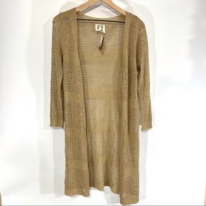 PPLA Tan Daisy Knit Open Front Long Sleeve Cardigan